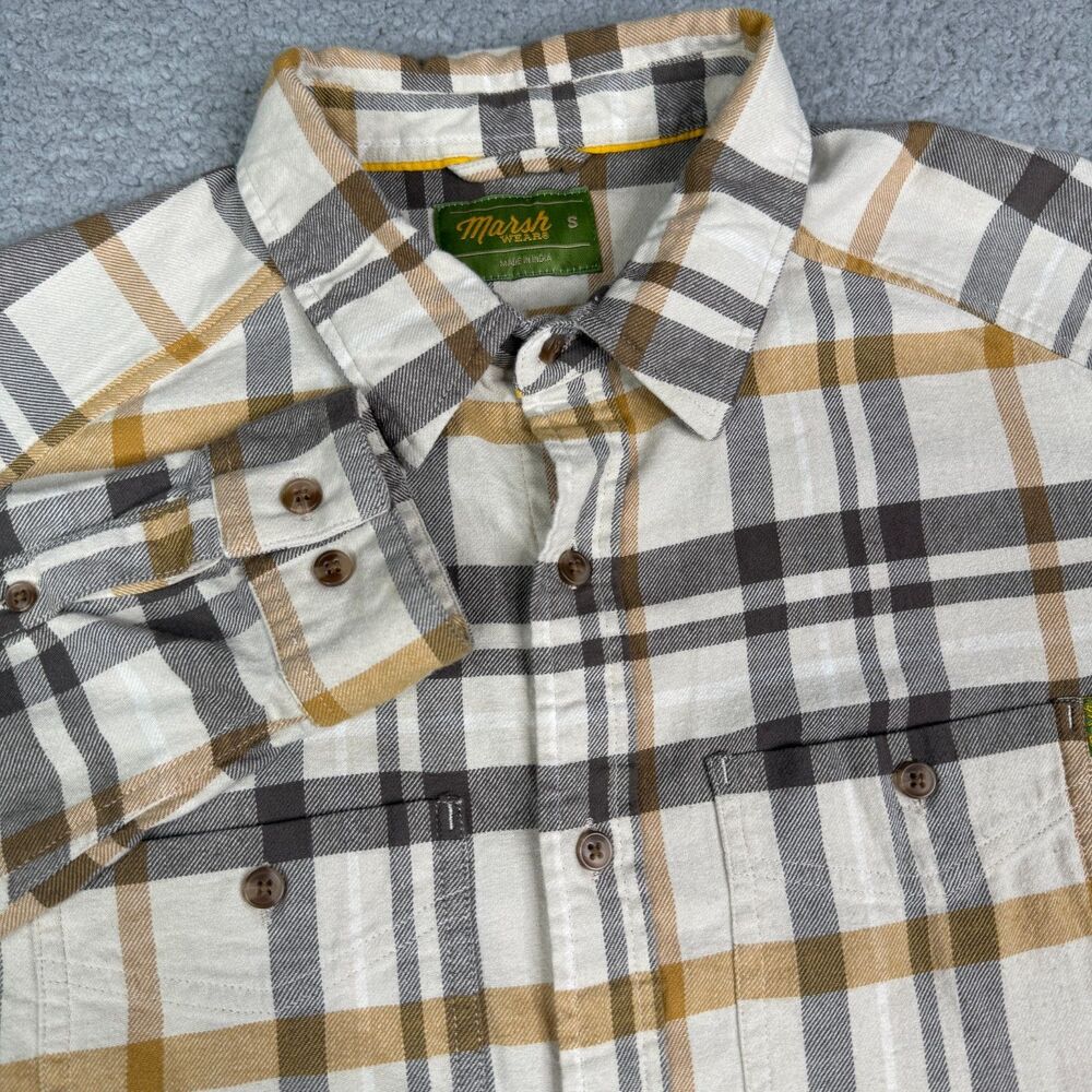Marsh Wear Flannel Shirt Mens Small Stone Plaid Westerly Long Sleeve Button Down